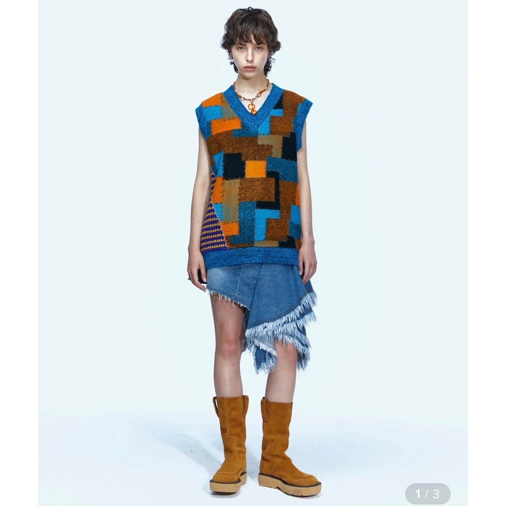 Andersson Bell Patch-Effect Knit Vest S Blue Multi Patchwork Wool Alpaca Blend